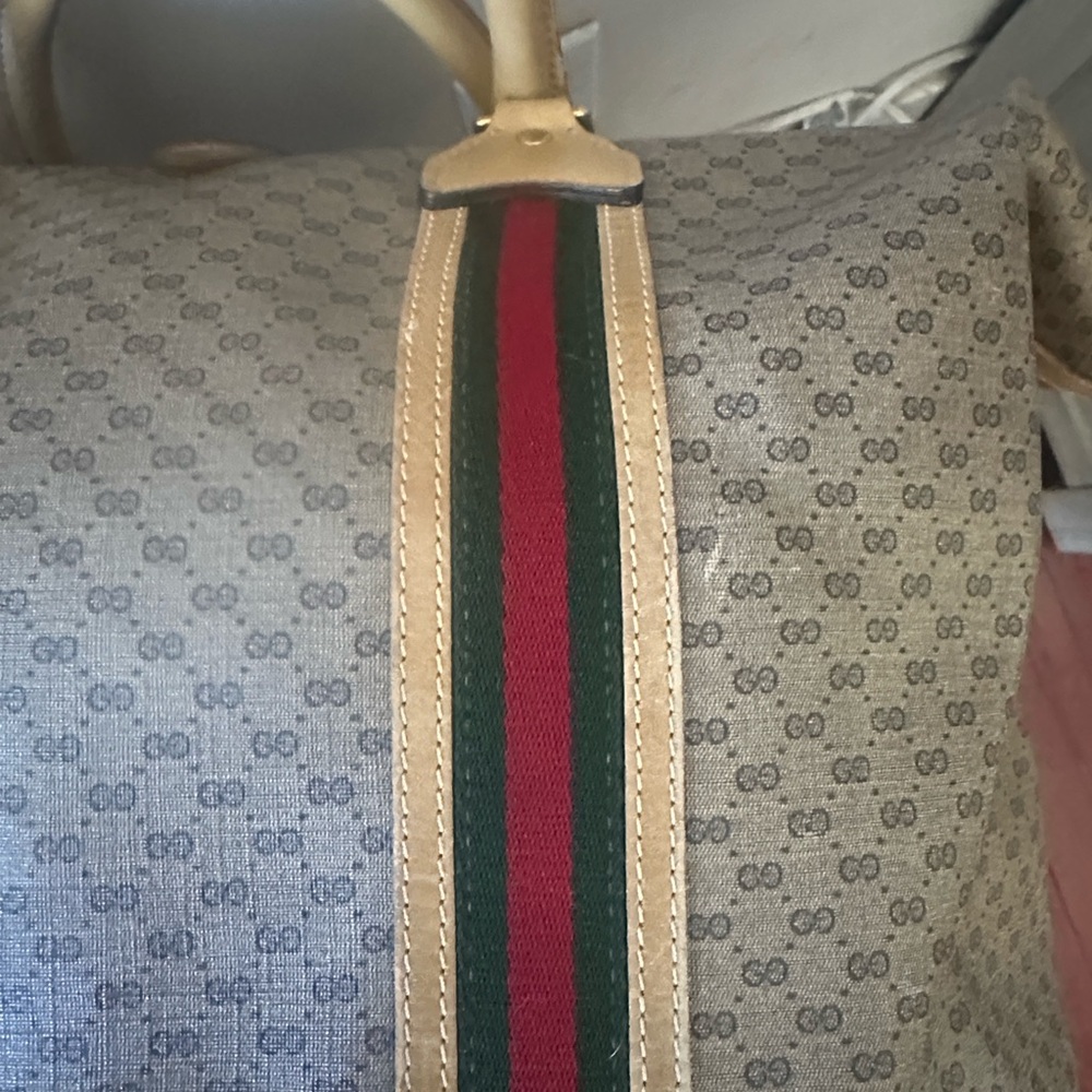Vintage Authentic Gucci Monogram GG Web Travel Bag Red/Green Stripes EUC - Picture 6 of 16